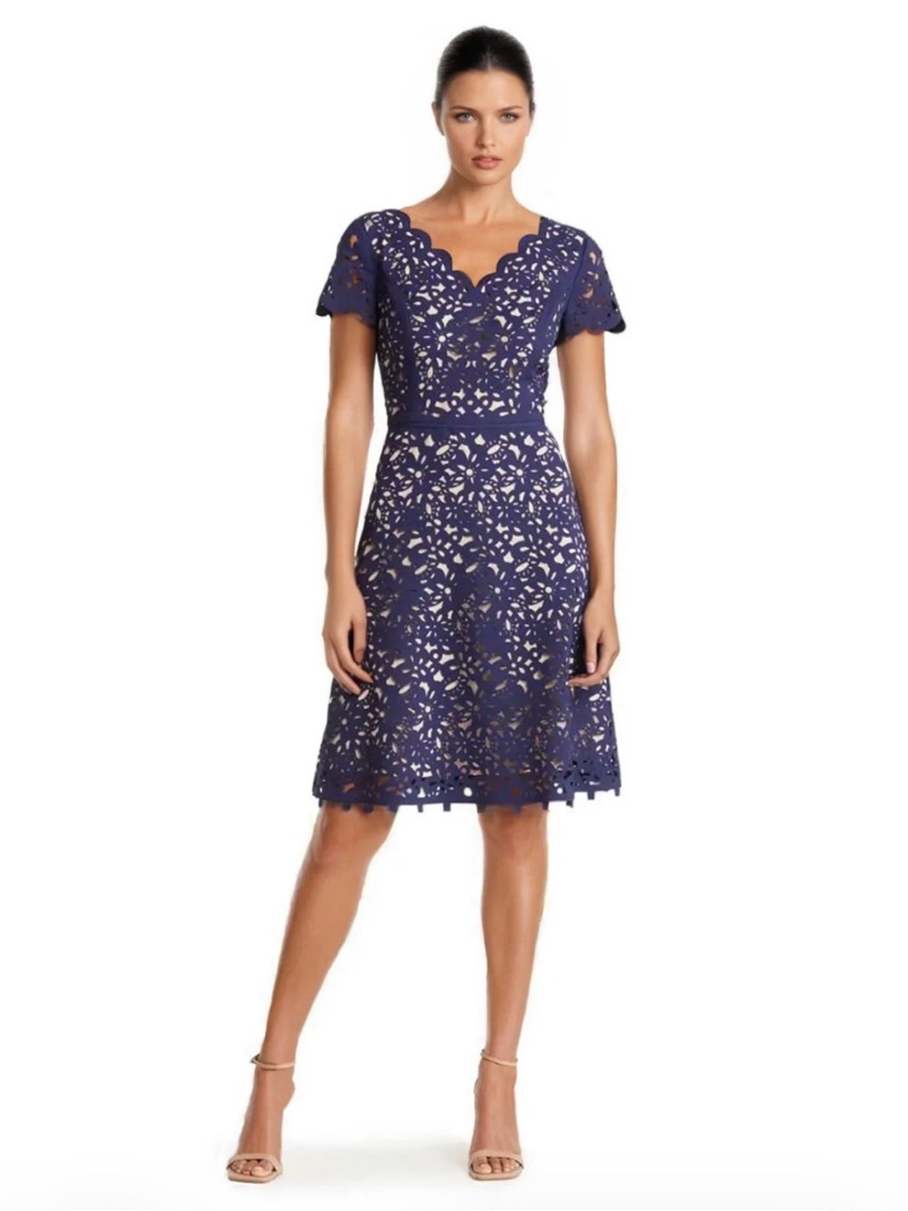🌲 Focus by Shani Navy Laser-Cut Midi Dress